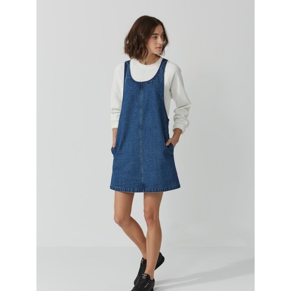 Frank & Oak Denim Pinafore Dress | indigo | size S